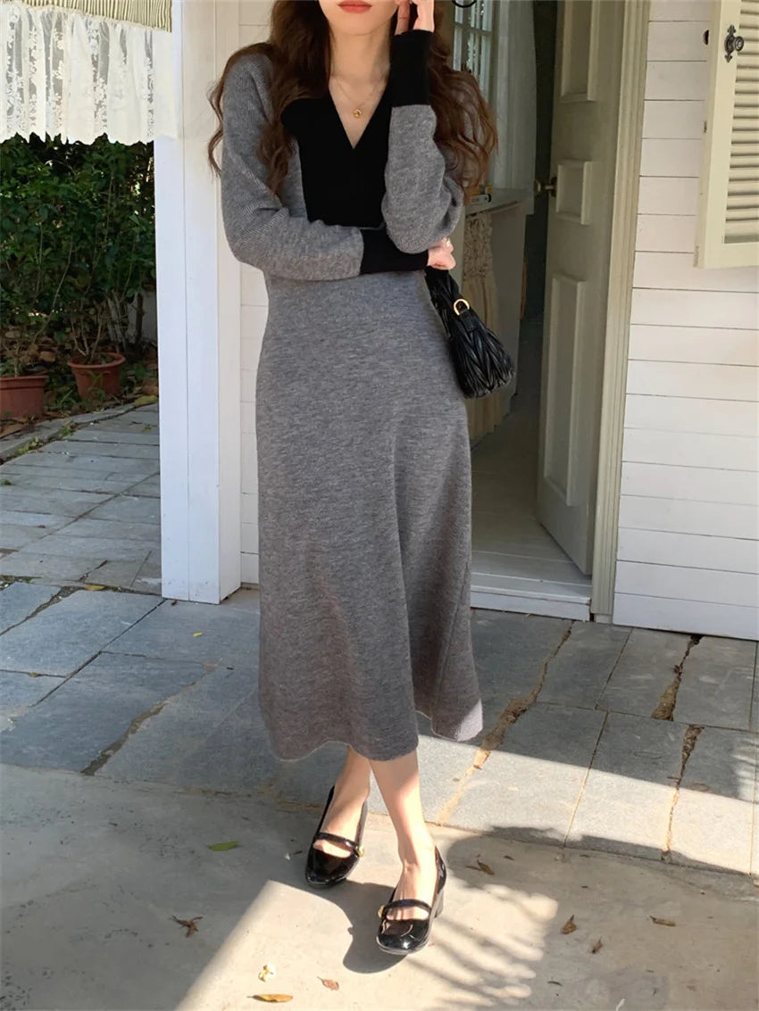 Elegant Vintage Style Slim-Fit Long Sweater Dress for Women - Image 6