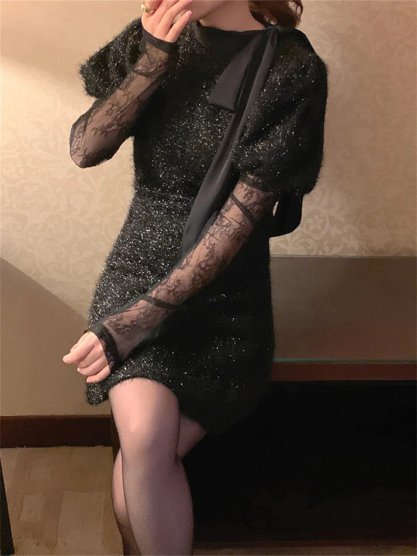 Elegant Bow Mini Dress for Office Ladies - Vintage Style - Image 5