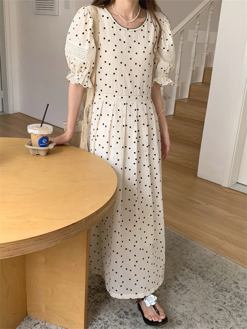 Stylish Polka Dot Slim Dress with Puff Sleeves - Image 6