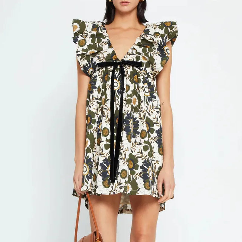 Floral Print Boho Mini Dress with Puff Sleeves - Image 12