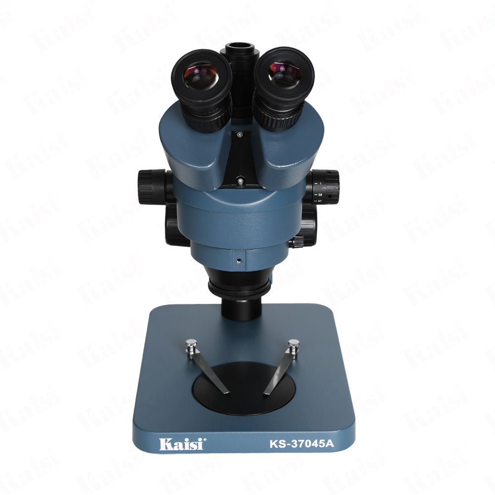 KAISI 37045 Trinocular Stereo Microscope.High resolution, high flatness and contrast, the image is clear and sharp.  Sharp stereoscopic upright image with wide field of vision. Precise alignment reduces eye strain during prolonged viewing.