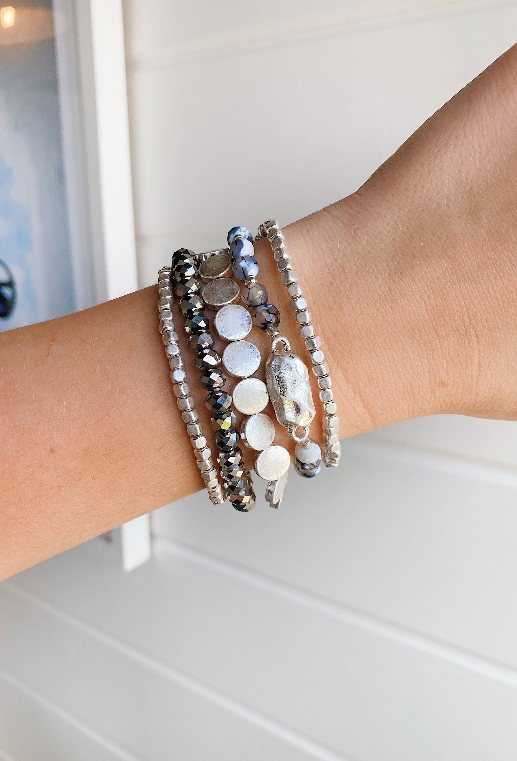 Downtown Brooklyn Bracelet Set | Groovy's | Stretchy | Silver Bracelet