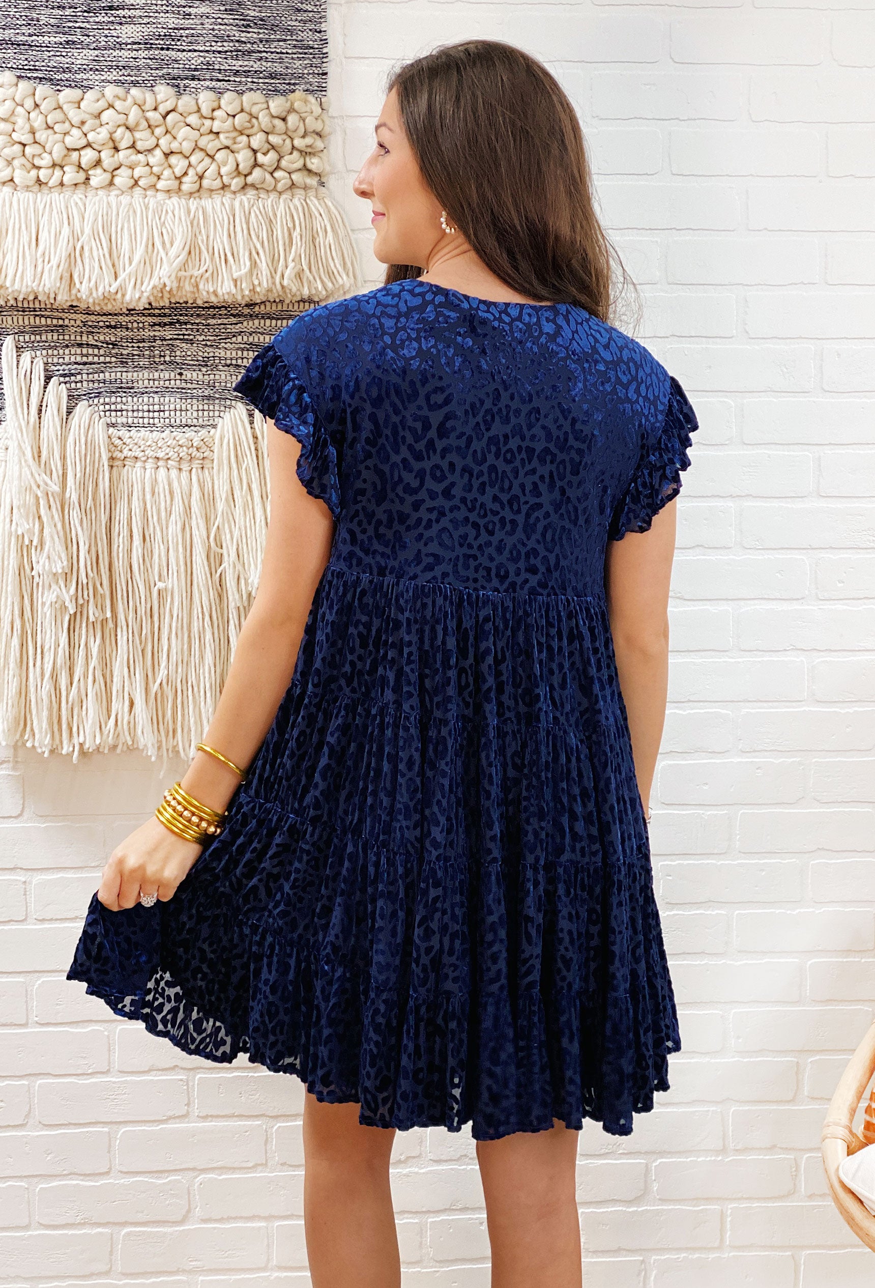 Navy Velvet Cheetah Print Dress