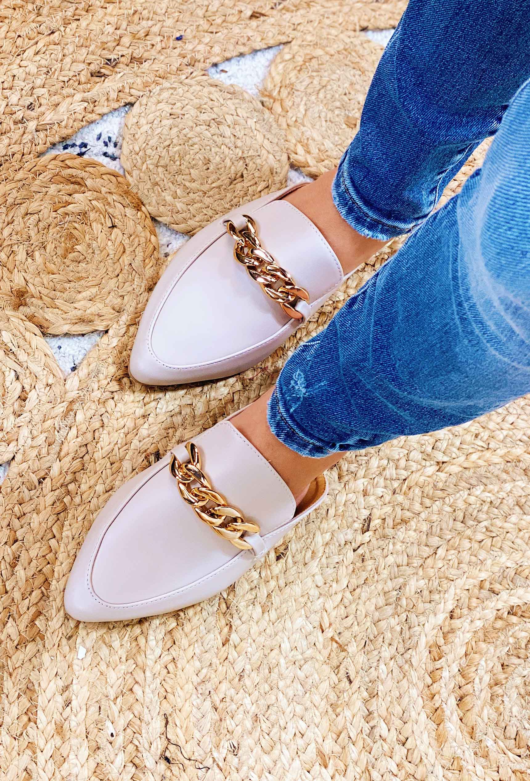 Qupid Swirl Chain Mule Slides