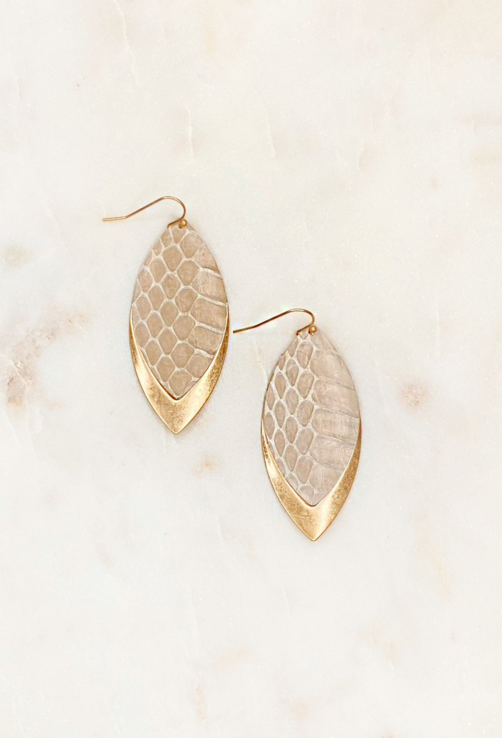 gold leather leaf earrings