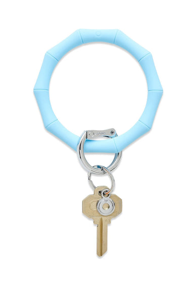 Silicone Big O® Key Ring - Sweet Carolina Blue Bamboo, light aqua blue bamboo inspired silicone key ring 