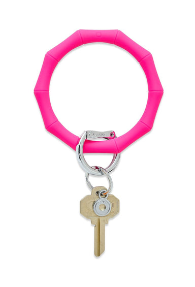 Silicone Big O® Key Ring - Tickled Pink Bamboo, hot pink silicone bamboo inspired key ring 