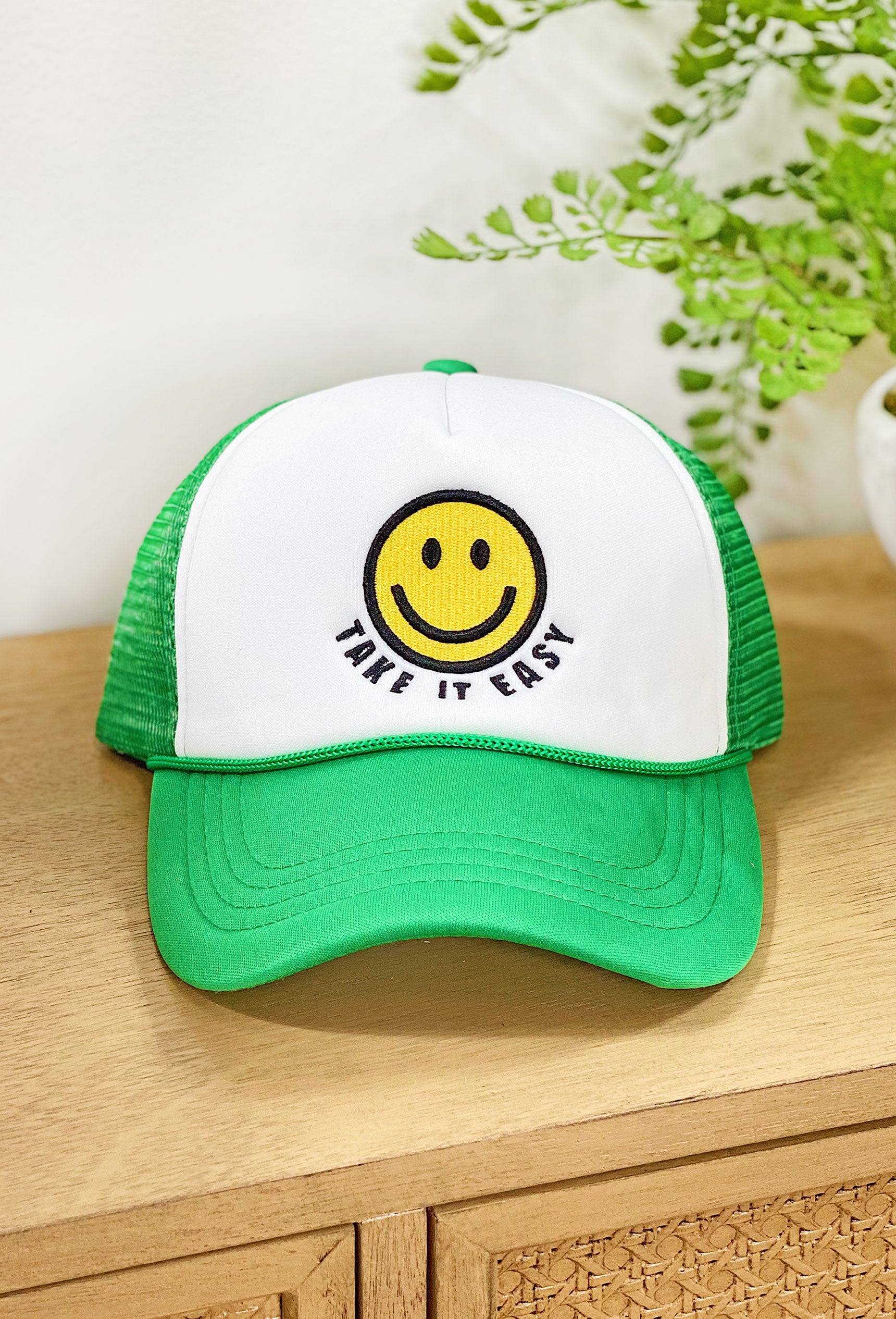 Take It Easy Trucker Hat in Green Groovy's Trucker Hat Summer