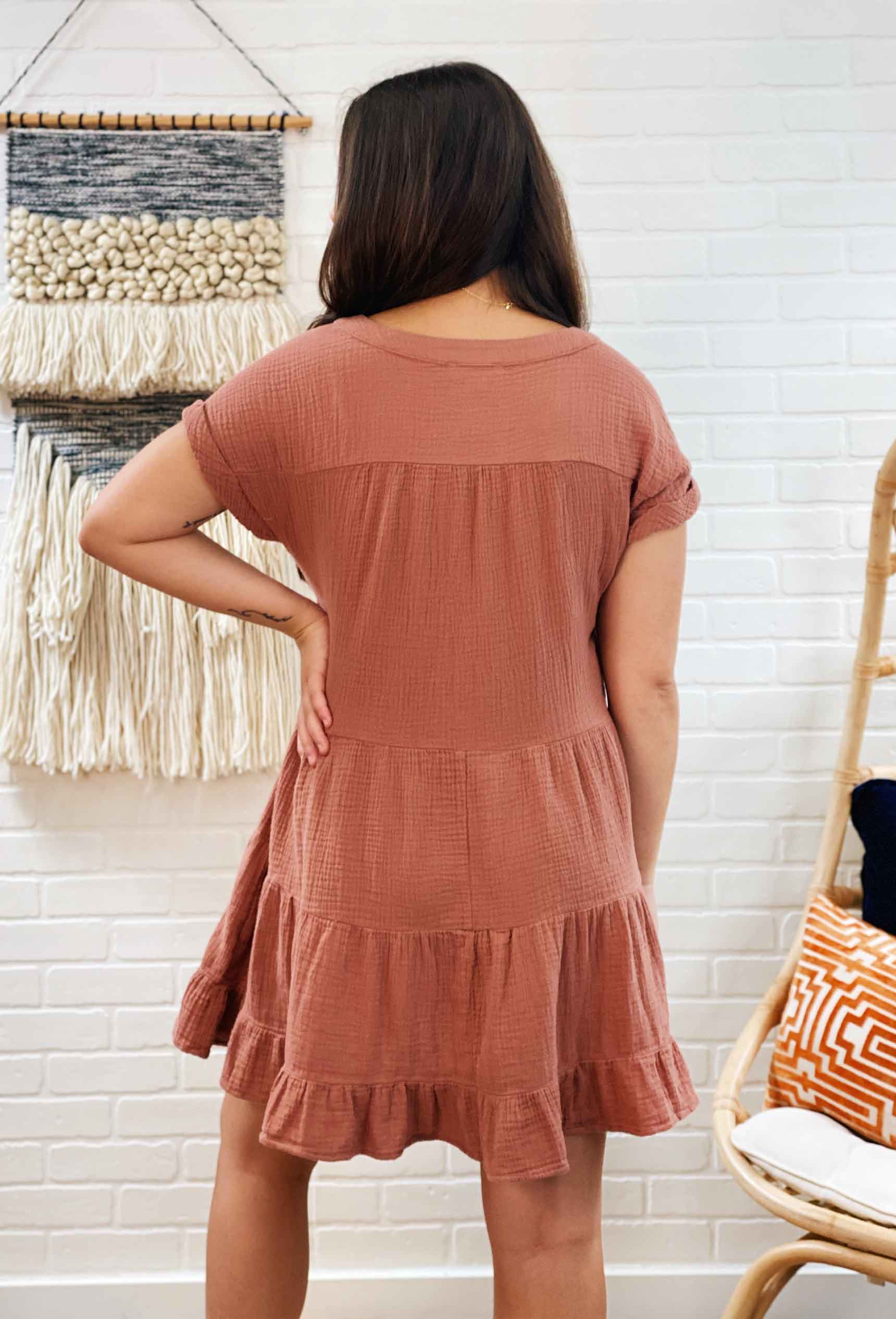Tiered Cinnamon French Terry Dress