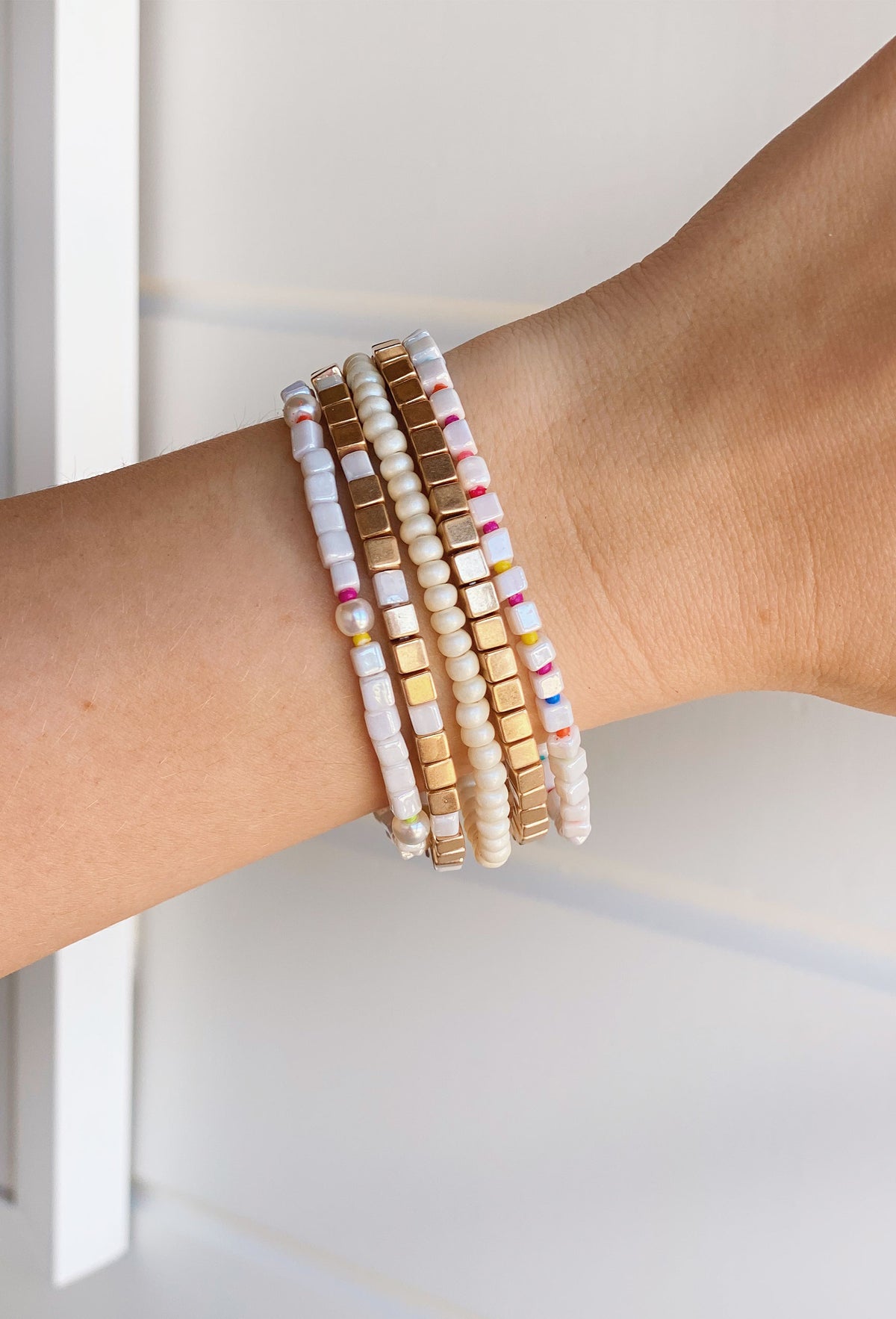 Willa Bracelet Set in White | Groovy's | Set of 5 Bracelets | Summer