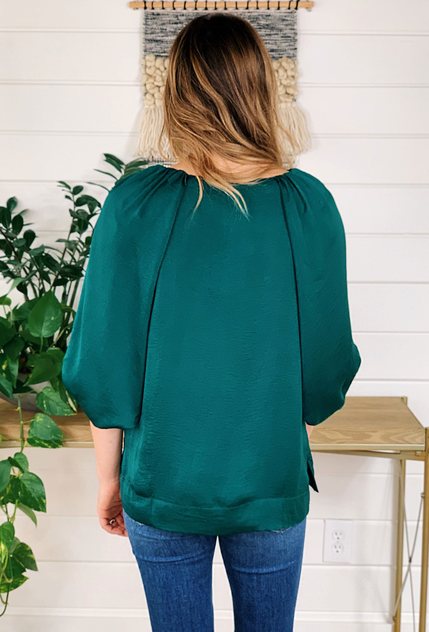 Willow Puff Sleeve Blouse in Forest Green