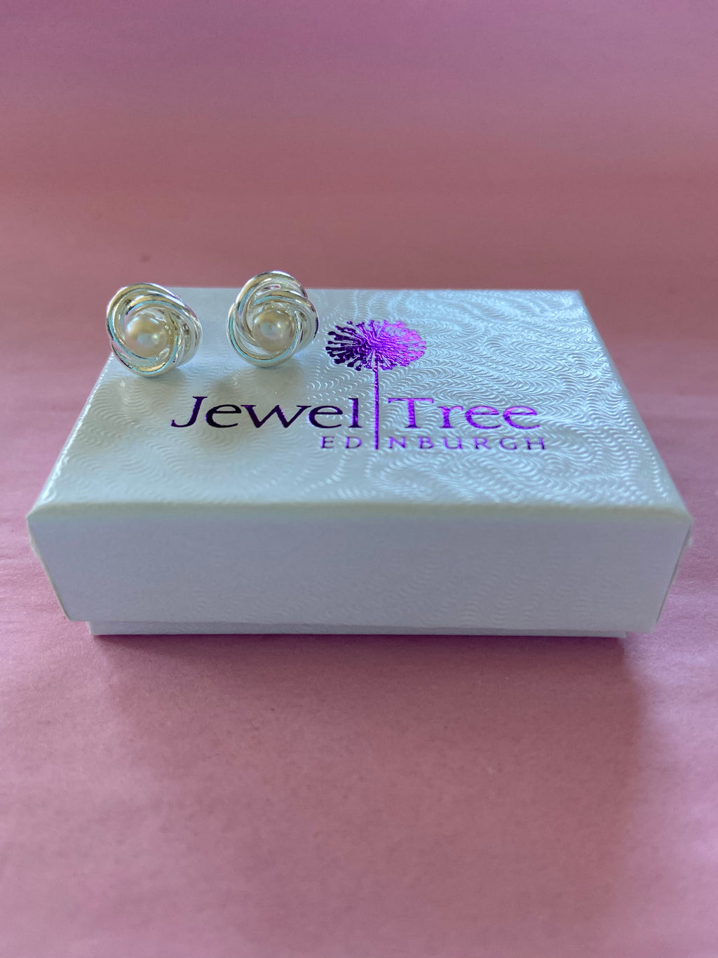 White Freshwater Pearl twisted Celtic knot earrings