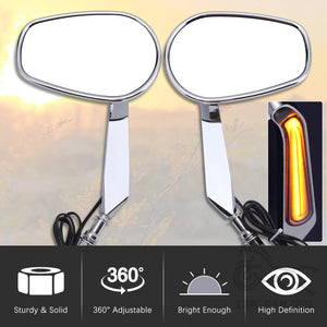 Black Motorcycle Rearview Side Mirrors With LED Turn Signals For Harley Davidson Touring Softail Dyna Road King Accessories - DJVWellnessandPets