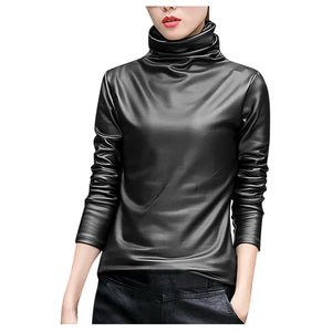 Streetwear Pu Leather Blouse Plus Size - DJVWellnessandPets