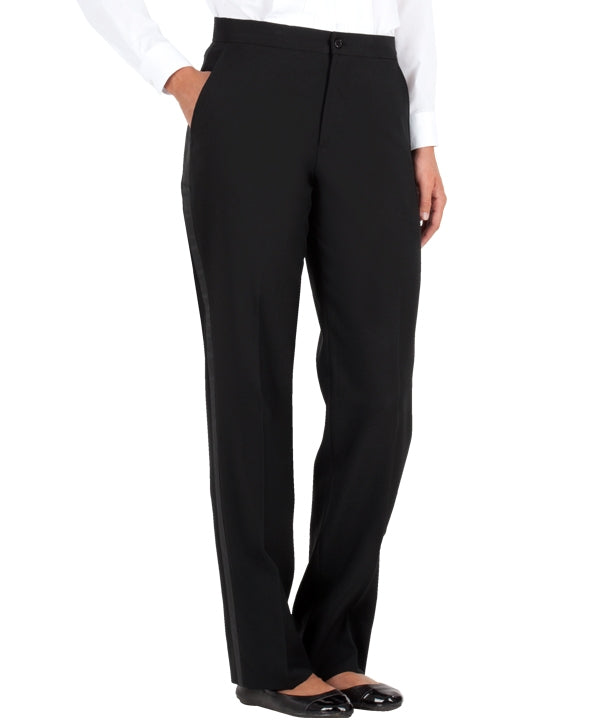 Women's Black, Flat Front, Tuxedo Pants with Satin Stripe - 99tux