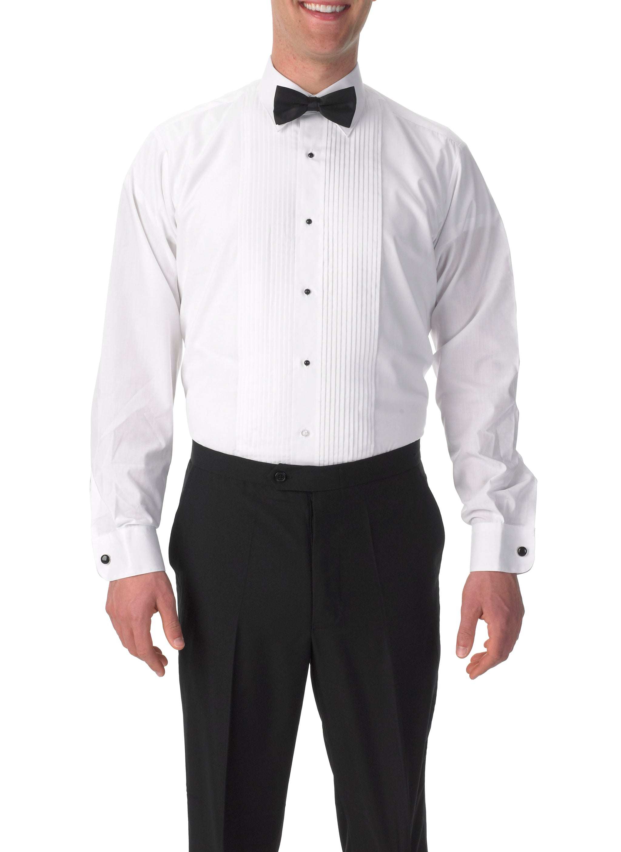 Men's White, Lay Down Collar, Long Sleeve Tuxedo Shirt with ¼″ Pleats ...