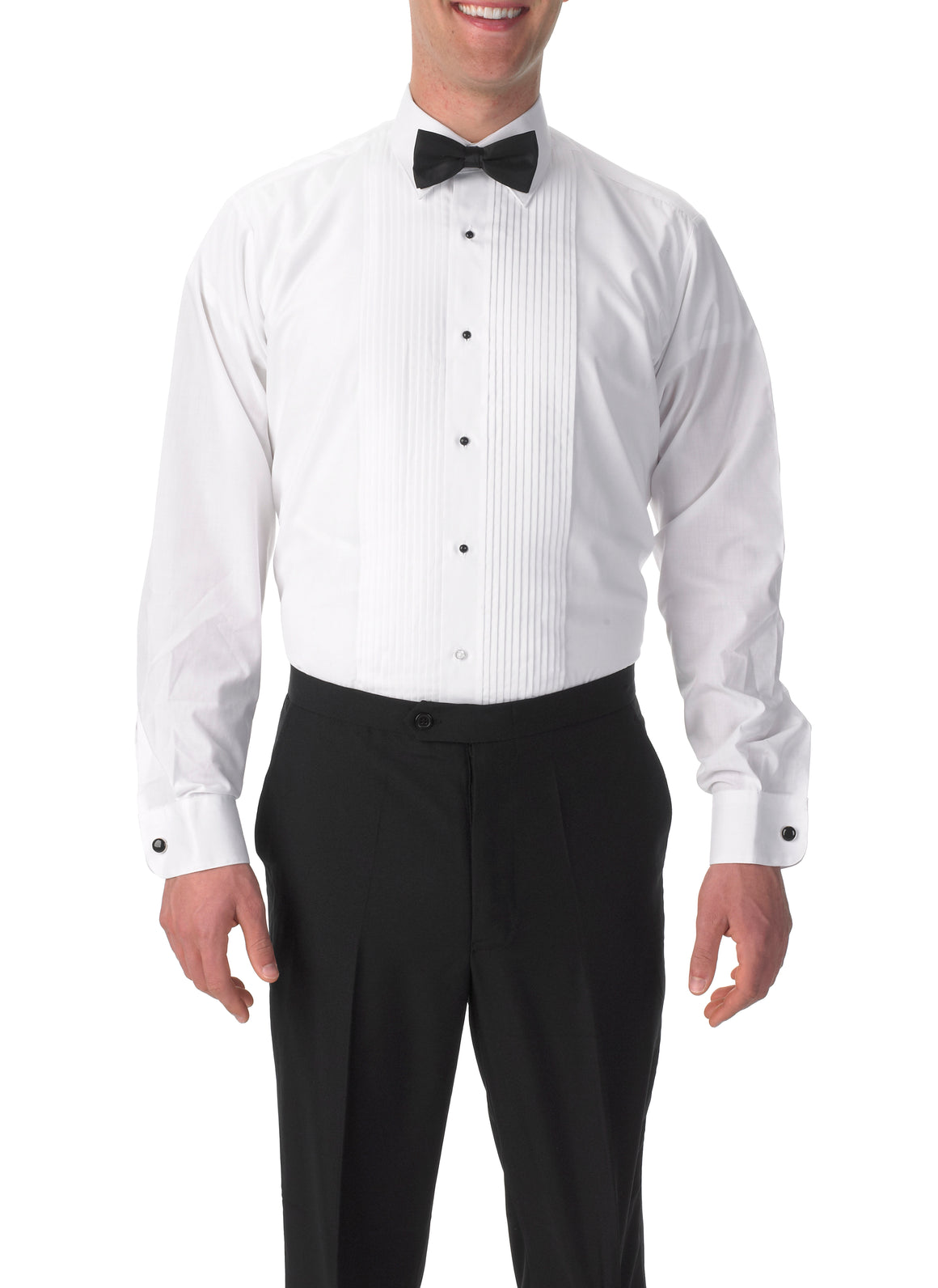 Men's White, Wing Tip Collar, Long Sleeve Tuxedo Shirt with ¼″ Pleats ...