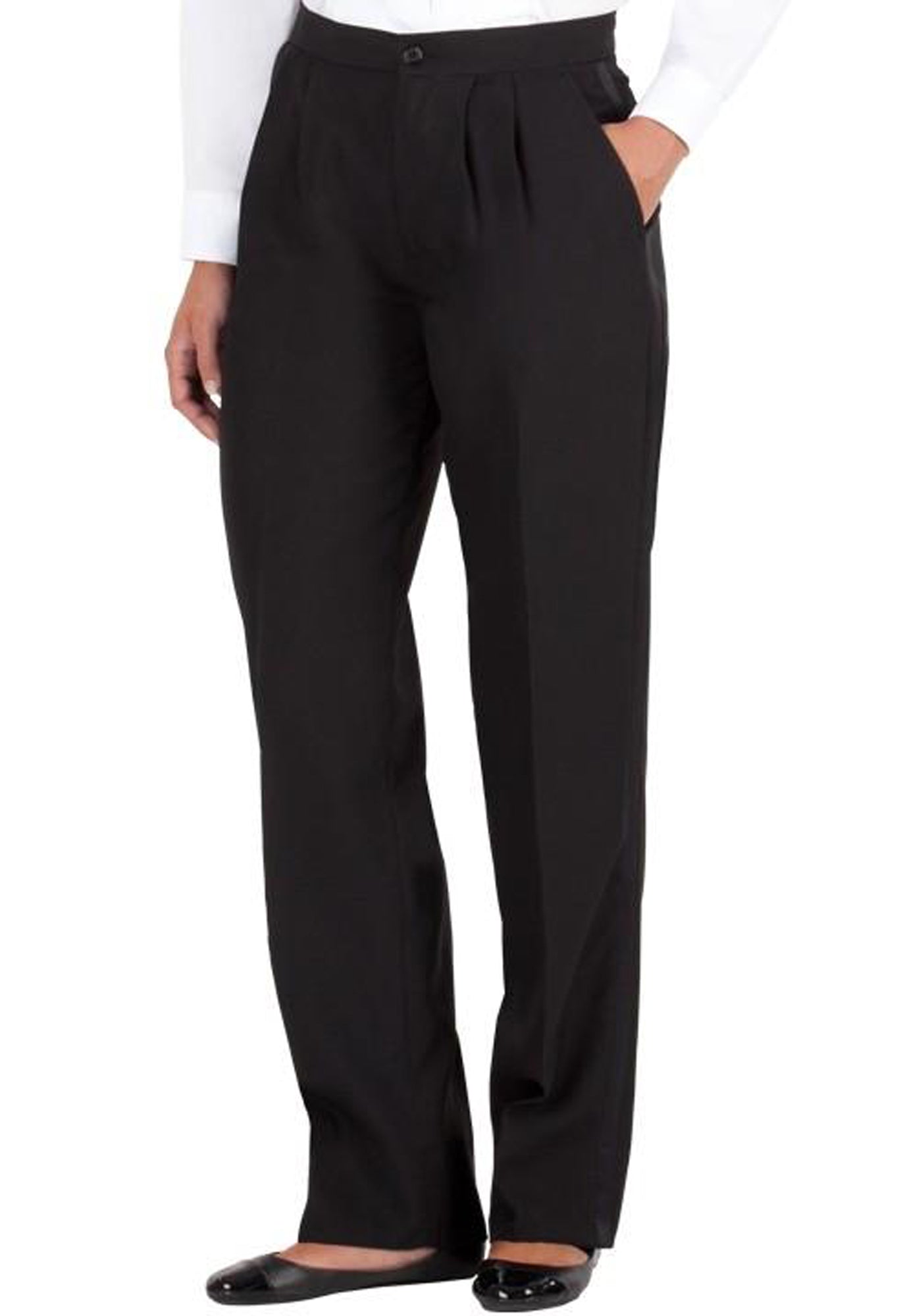 Women's Black, Flat Front, Contemporary Low Rise Tuxedo Pants with ...