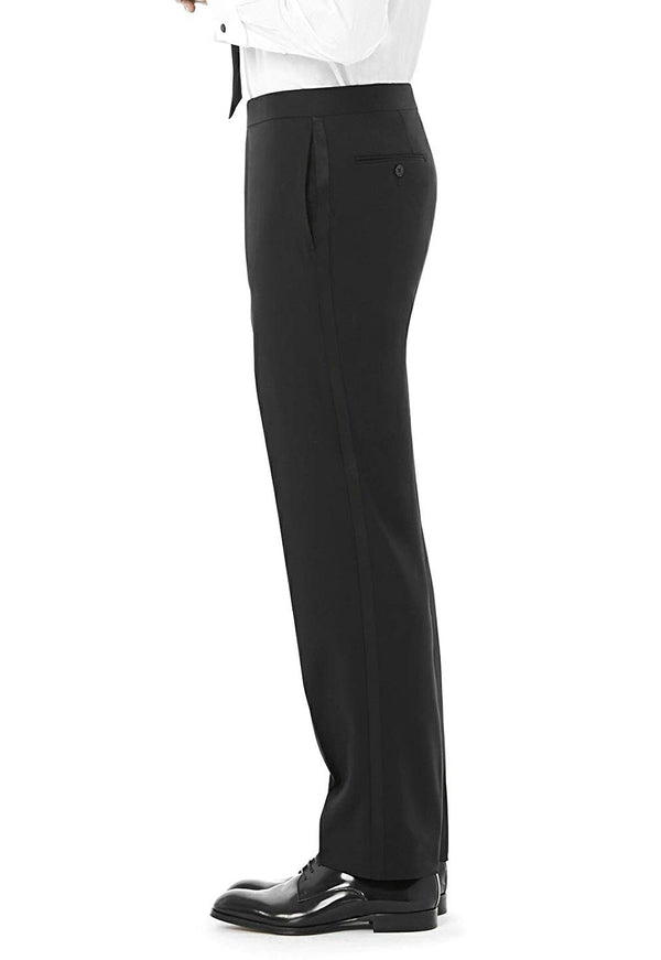 Men's Black, Flat Front, Tuxedo Pants with Satin Stripe - 99tux