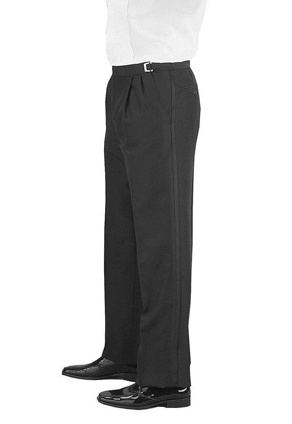 Men's Black, Adjustable-Waist, Pleated Front Tuxedo Pants with Satin S ...