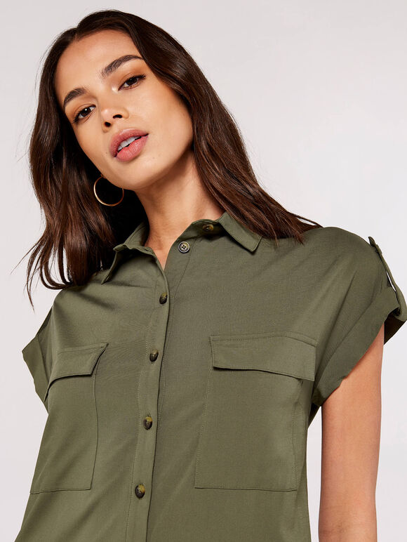 Short Sleeve Safari Shirt Romper in Olive – Mint Julep