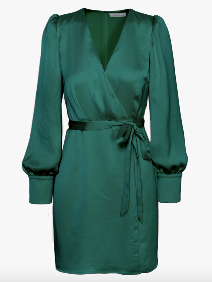 Abby Faux Wrap Dress in Forest Green