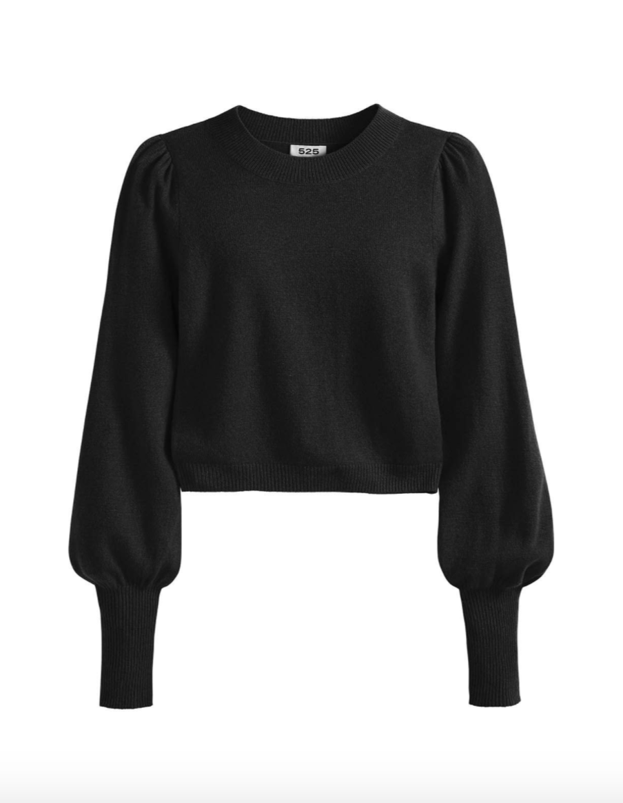 Bishop Sleeve Cashmere Sweater in Black