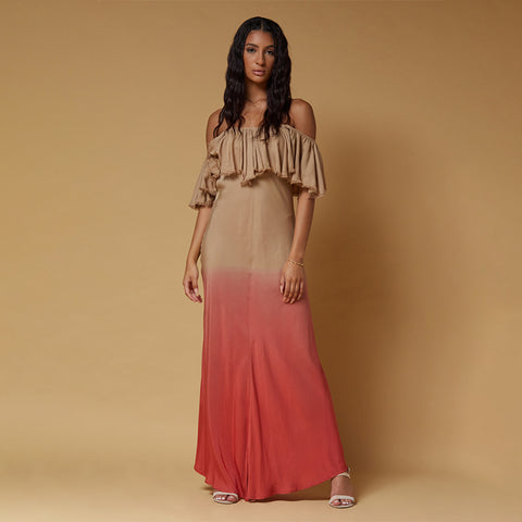 dip dye maxi dress with ruffled top