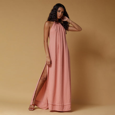halter neck maxi dress with low back