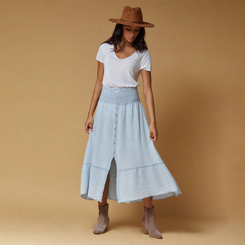 cotton midi skirt with front slit