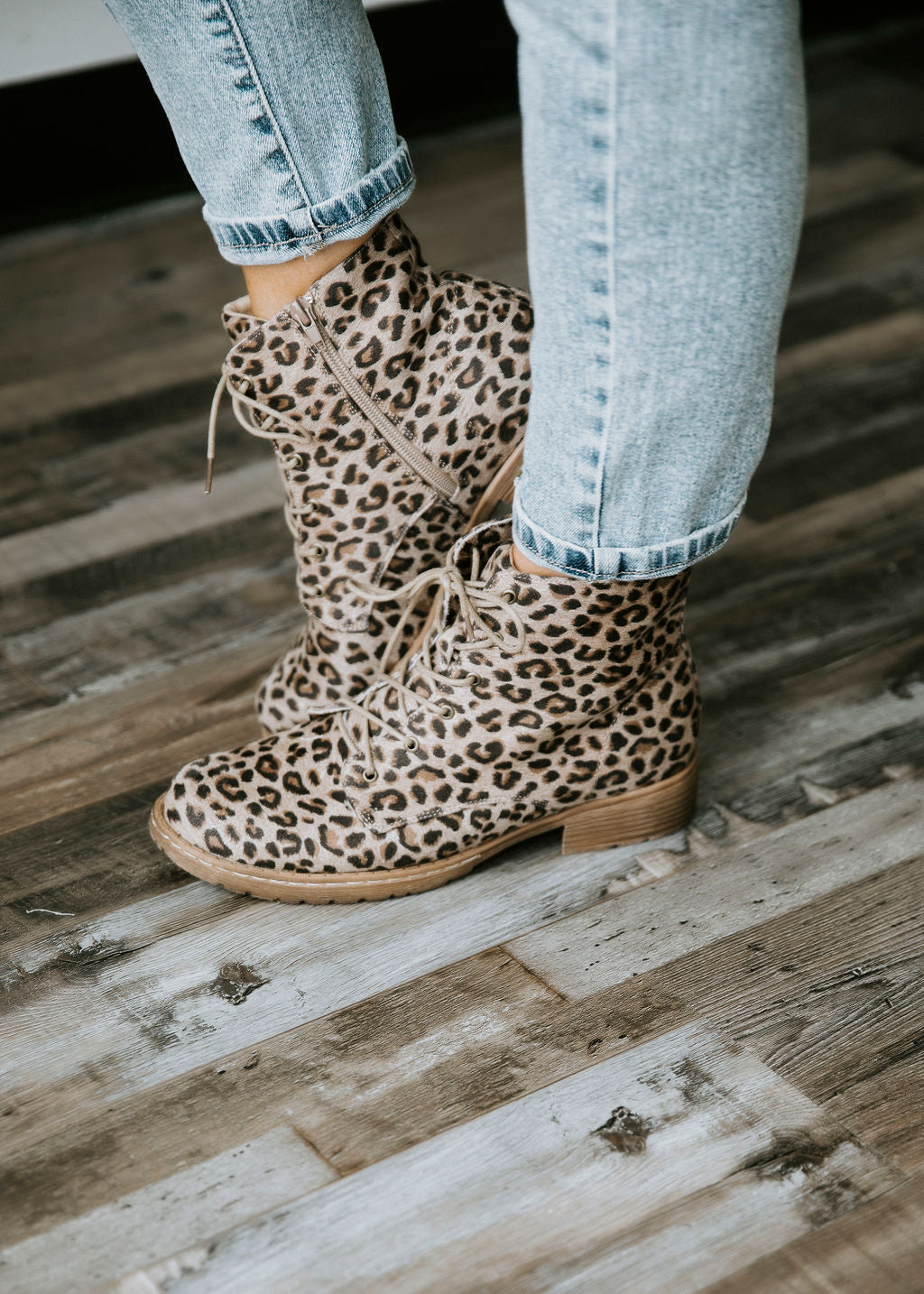 leopard lace up boots