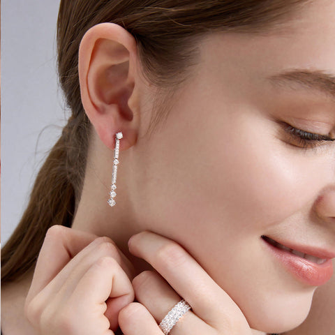 14K Slender Round Lab-Diamond Drop Earring