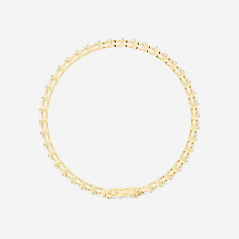 Discover our stunning 14K gold tennis bracelet featuring two rows of pear lab-diamonds. Elevate your style with this timeless piece.