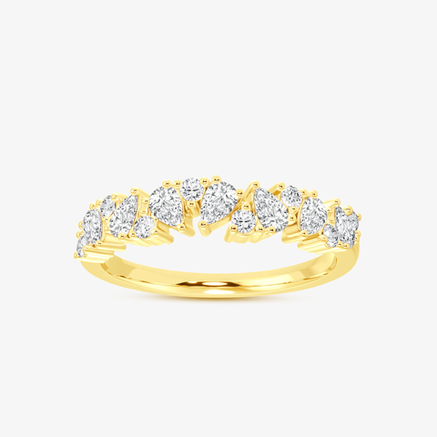 Discover the modern elegance of our Waxing Crescent Lab-Diamond Ring. Marquise, pear, and baguette-cut lab diamonds update a classic silhouette.