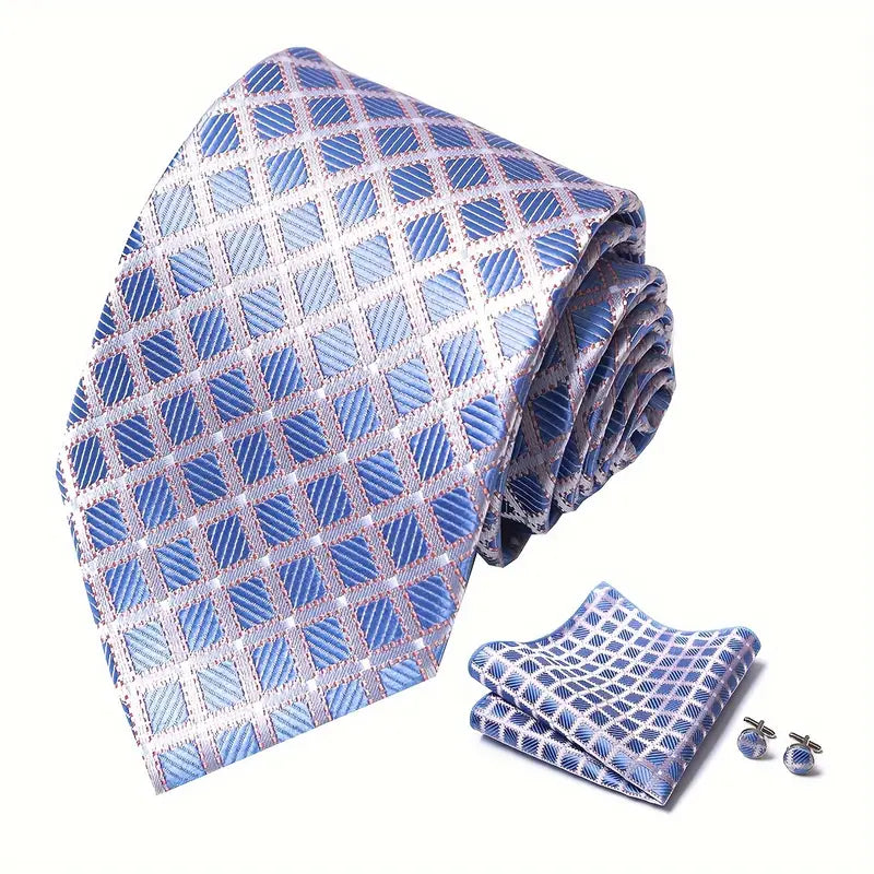 1 set of mens tie handkerchief and cufflinks mens fashion tie pocket square handkerchief and exquisite cufflinks set for wedding party business details 3