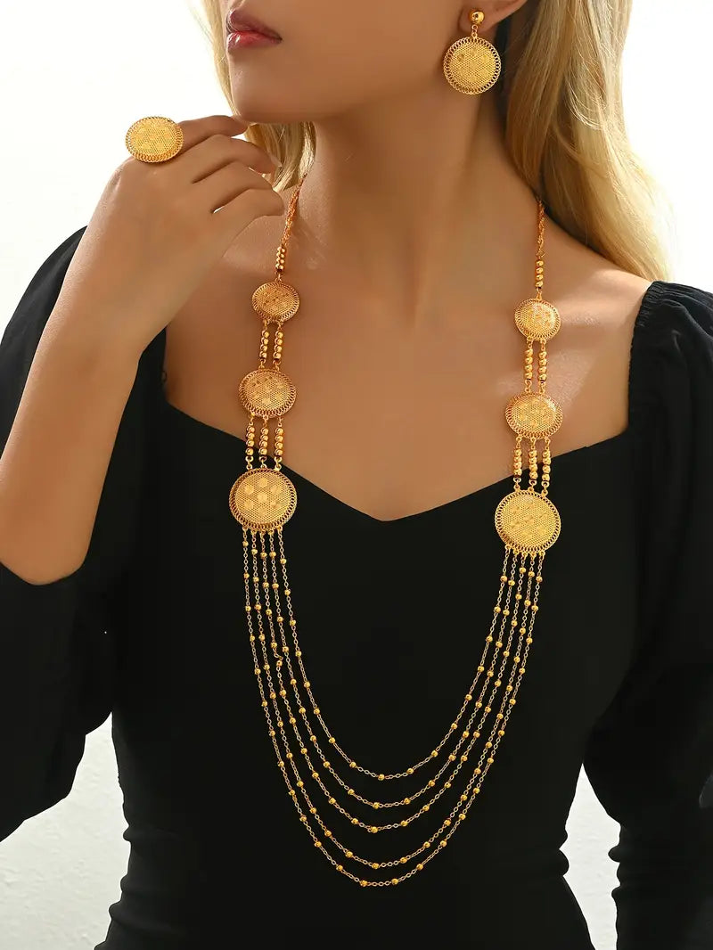 set of fashionable high end tassel necklaces earrings rings for womens banquets weddings wearing accessories gifts and jewelry for east ramadan details 1