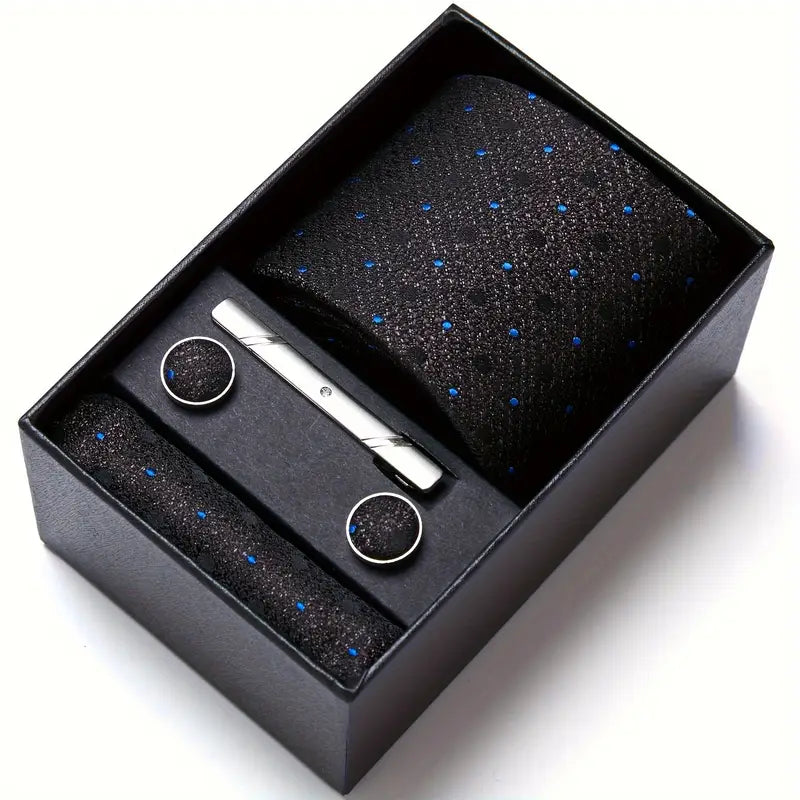 1 set of mens tie tie clip pocket square handkerchief and cufflinks tie set gift box mens wedding accessories details 20