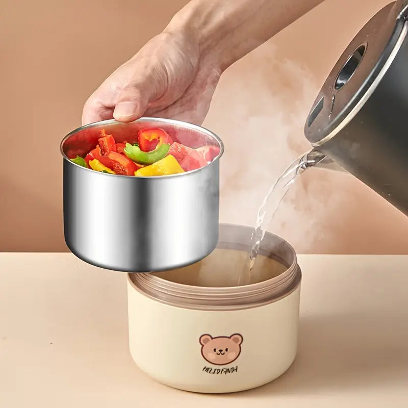 1pc stainless steel insulated lunch box with microwave safe soup bowl portable multi layer sealed bento box for students office workers cute   hand wash recommended round shape no power required kitchen dining storage details 3