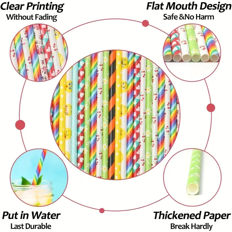 25 100pcs mixed style paper straws polka dot striped waves stars assorted patterns for wedding christmas party birthday home gathering summer events picnics bbq details 4