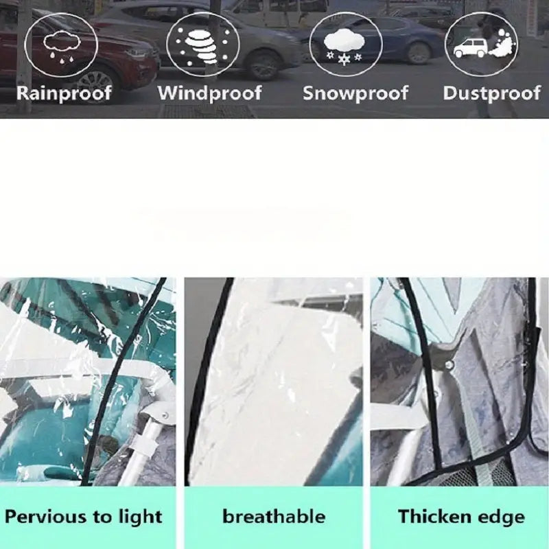 Cubierta de lluvia para cochecito de bebé, a prueba de viento, lluvia, polvo y con ventilación, material de protección ligera EVA, detalles del material 3