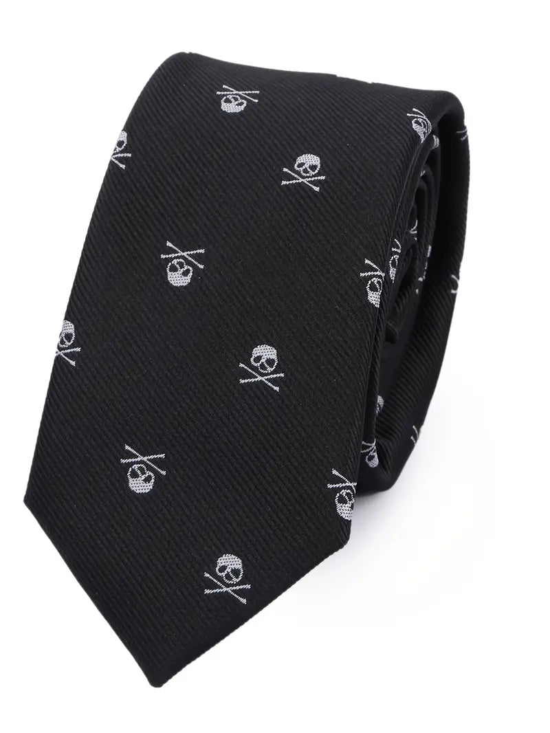 mens classic fashion skull ties polyester printed necktie for gifts details 1