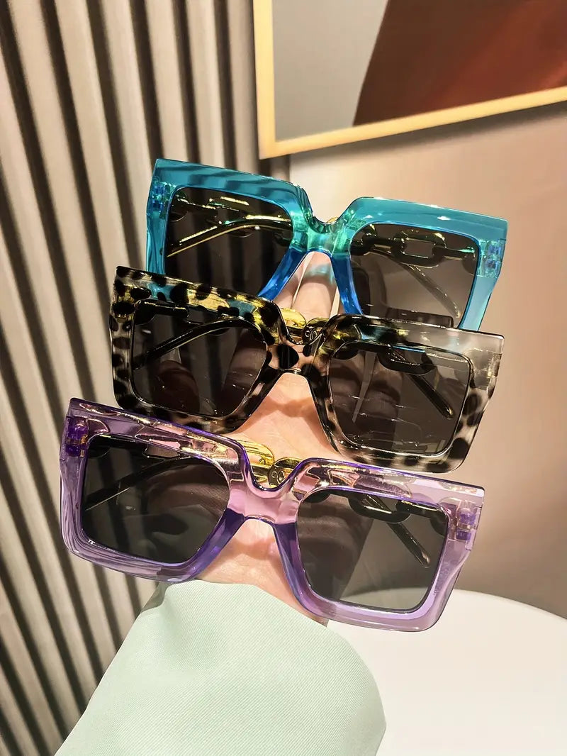 3pcs womens square large frame glasses metal chain multicolor     of fashion glasses details 2