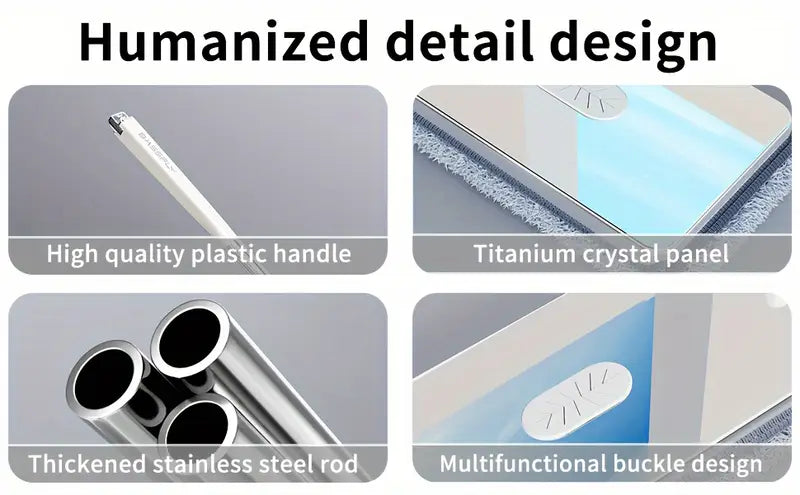 нержавеющая сталь плоская швабра с системой самовытяжки, бесконтактные моющиеся насадки, двойное использование для влажной и сухой уборки, для гостиной, спальни, ванной комнаты, кухни и уборки туалета, детали 3