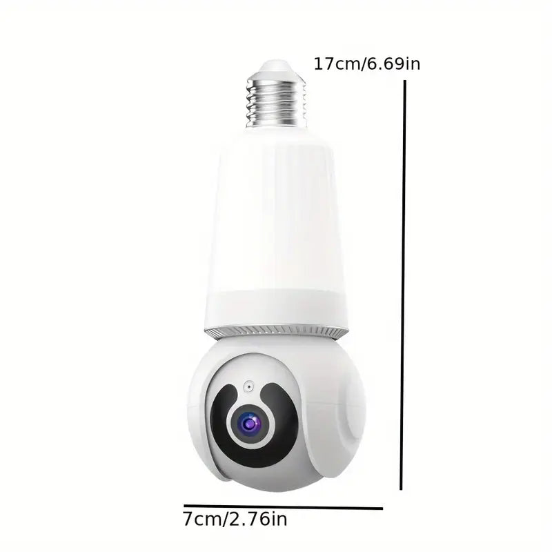 Bulb wireless security camera, 355° panoramic camera, real-time framing, AI human detection, two-way audio, color night vision, cloud storage, spotlight, indoor/outdoor monitoring, 2.4GHz camera, monitor your home 24/7! Excluding storage cards details 4