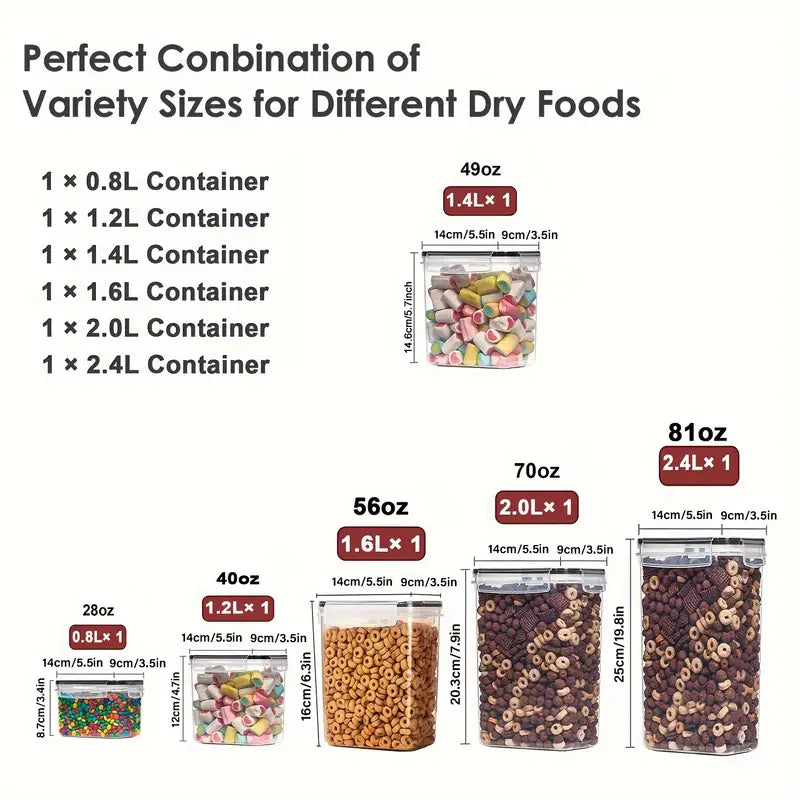 6 recipientes de almacenamiento de alimentos herméticos con tapas y etiquetas de plástico BPA, contenedores de almacenamiento para alimentos secos, botes para harina, azúcar y cereales, pasta, té, nueces y granos de café, conservación de alimentos de plástico, suministros para el hogar y la cocina, detalles 3