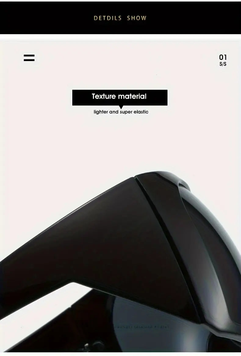 kelajakdagi erkaklar uchun quyosh ko‘zoynaklari, katta o‘raladigan dizayni bilan, egilgan linza chiroq soyasi, zamonaviy va trendy quyosh ko‘zoynaklari tafsilotlari 5