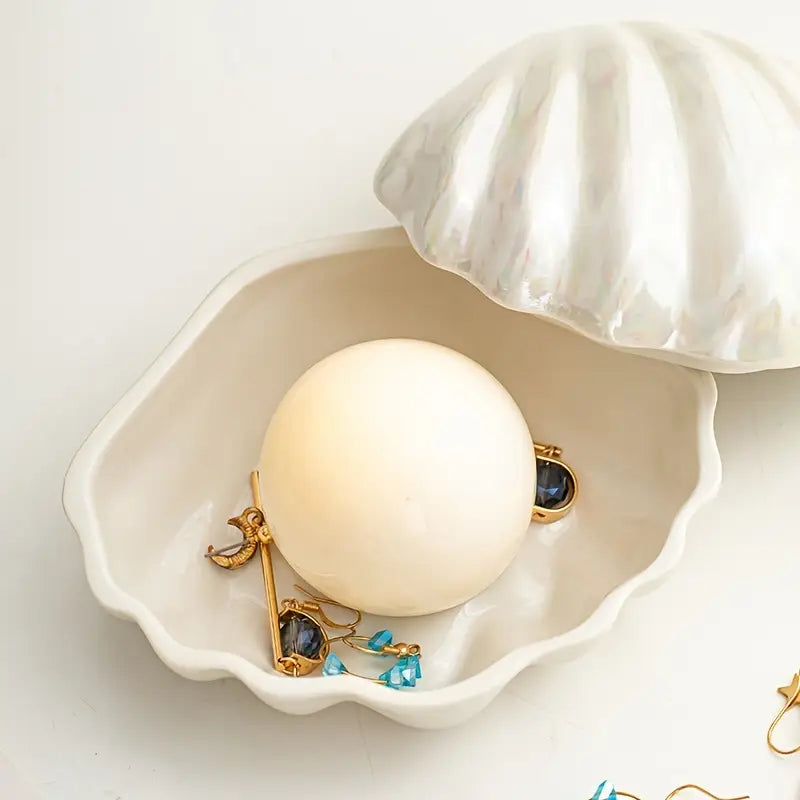 light luxury creative ceramic shell makeup table storage box separable jewelry box ring and necklace storage entryway key holder details 5