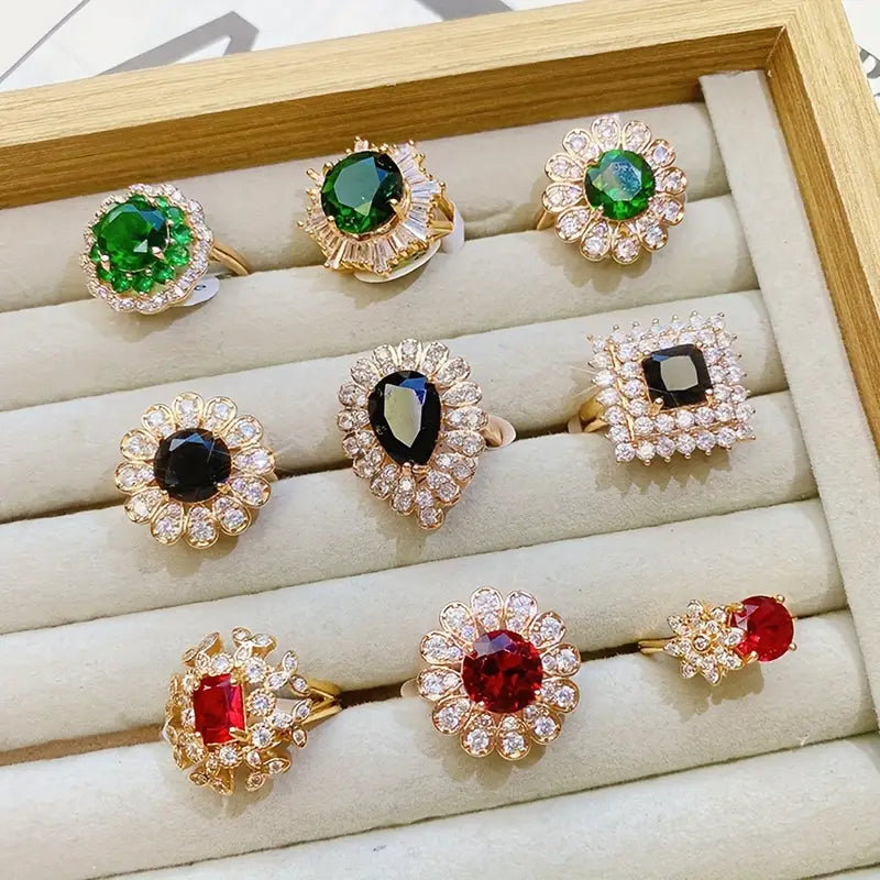 elegant 10pcs cubic zirconia ring set for women luxurious copper alloy assorted styles   weddings parties details 6