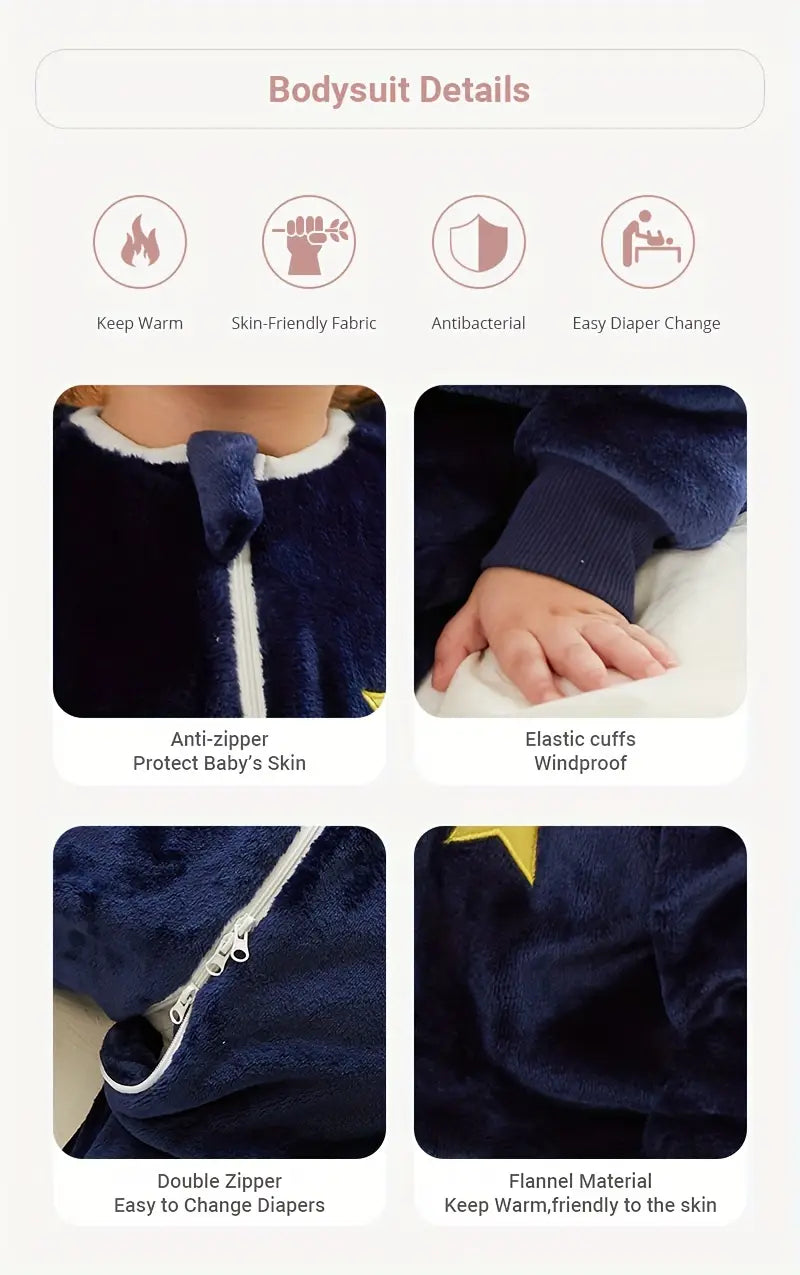   saco de dormir de franela acogedor, anti patadas, con impresión de animales y cierre de cremallera para primavera y otoño, detalles en azul 1