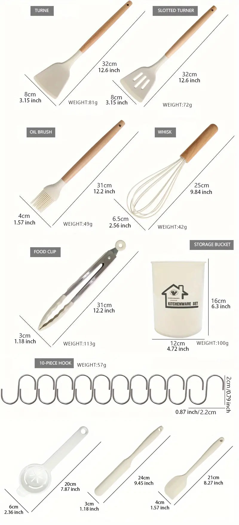 38pcs set silicone utensil set kitchen utensil set safety cooking utensils set non stick cooking utensils set with wooden handle washable modern cookware kitchen stuff kitchen gadgets kitchen essentials details 4